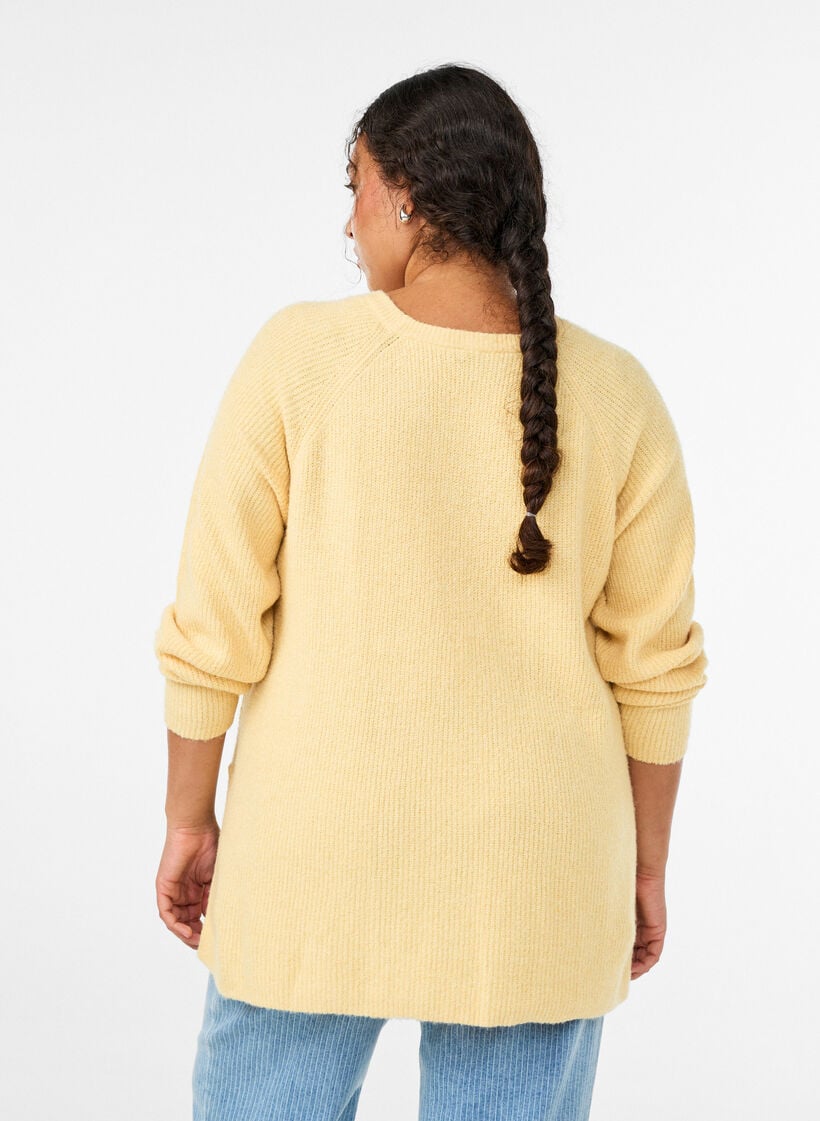Strickpullover mit diagonalem Muster und Raglan&auml;rmeln, Gelb, Model image number 2