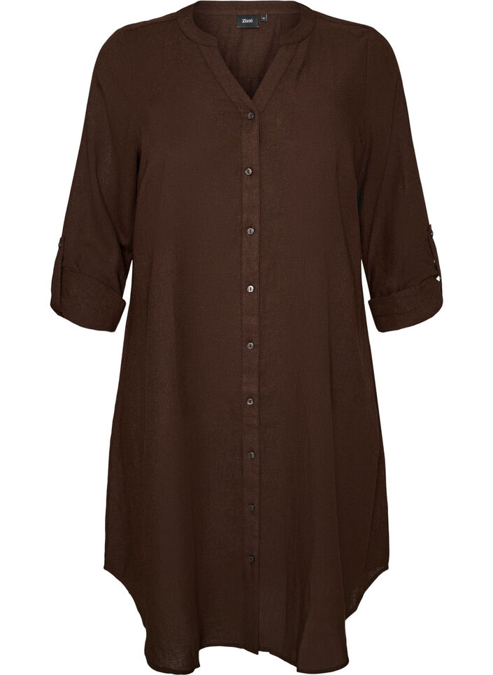 Lange Bluse aus Leinen und Viskose, Braun, Packshot image number 0