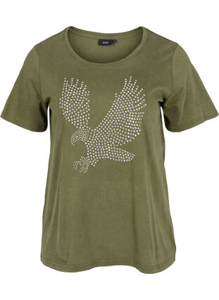 Acid Wash T-Shirt aus Baumwolle mit Ziersteinen, Ivy Green Wash, Packshot image number 0