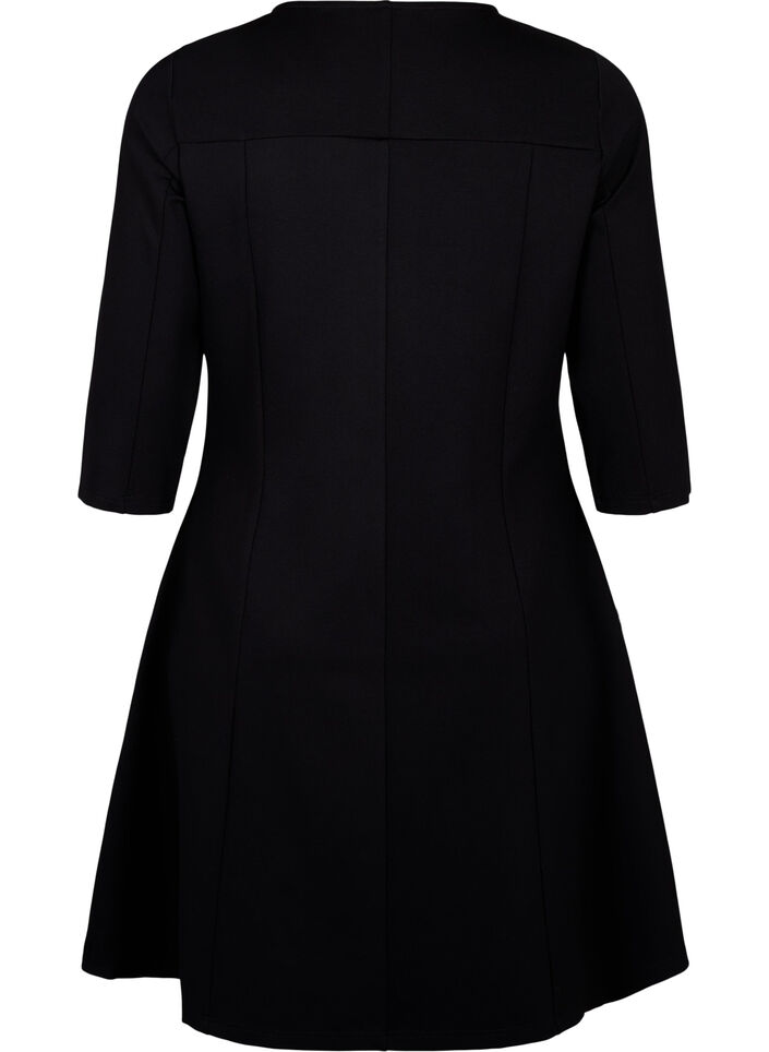 A-förmiges Kleid mit 3/4-Ärmeln, Schwarz, Packshot