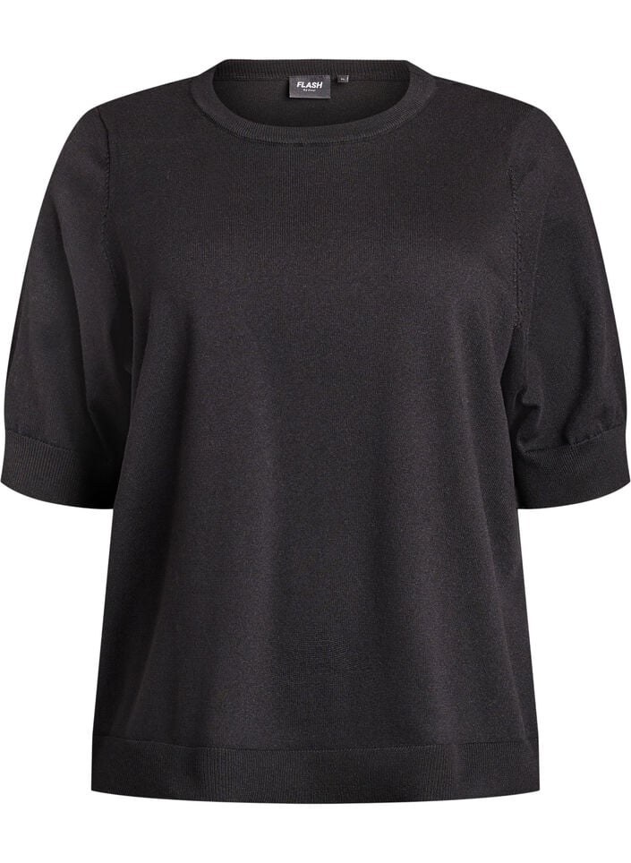 Fein gestrickte Bluse mit kurzen &Auml;rmeln, Schwarz, Packshot image number 0