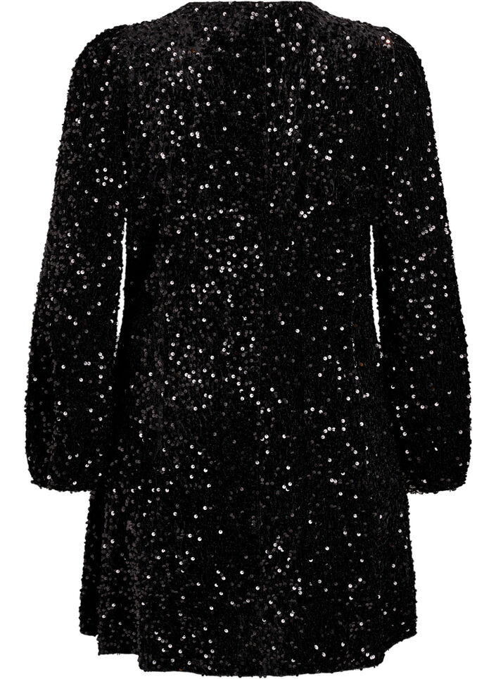 Kurzes A-Linien-Pailletten-Kleid, Schwarz, Packshot image number 1