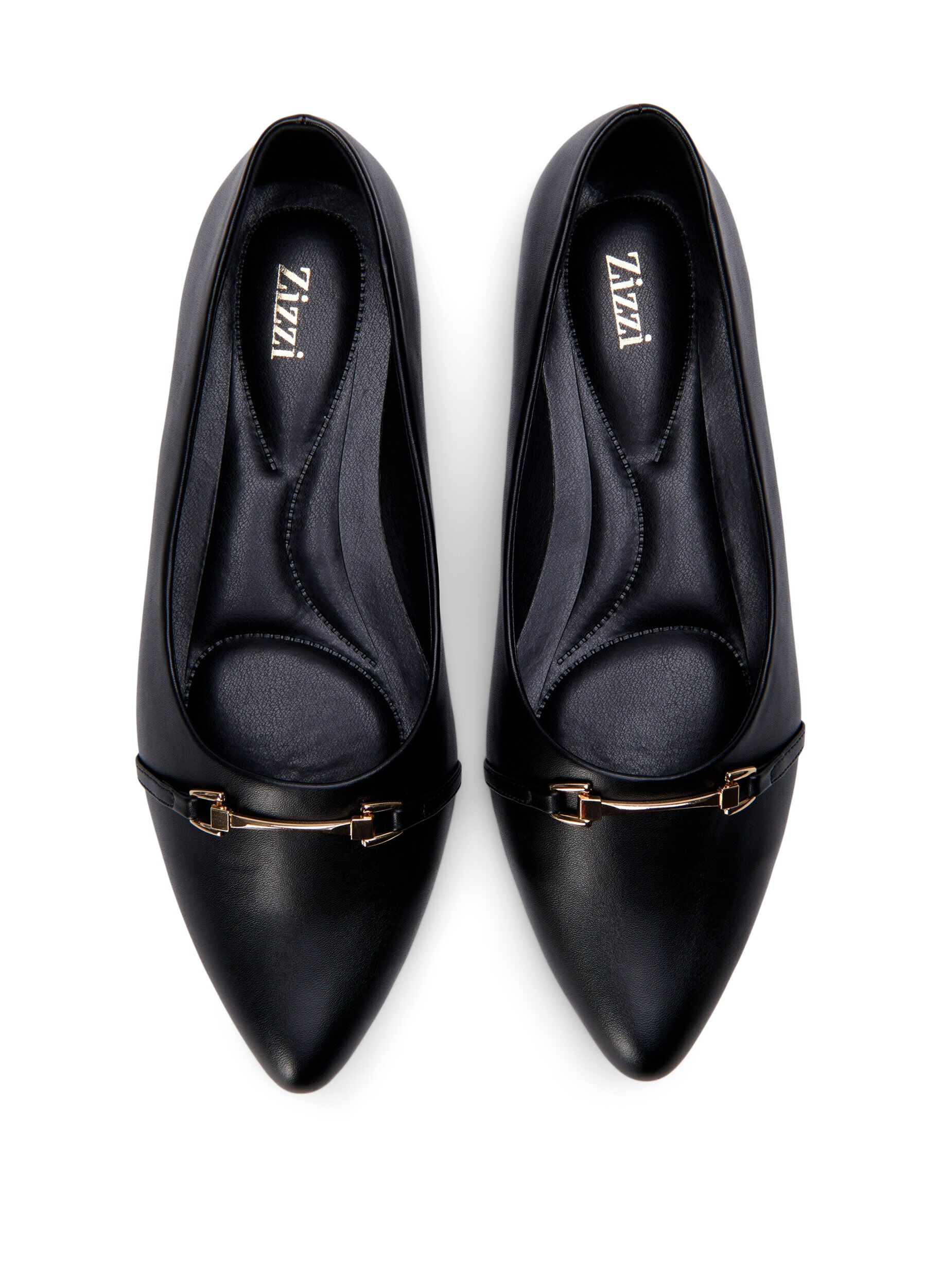 ZizziWeit geschnittene Ballerinas mit goldener Schnalle, Black, Packshot image number 2