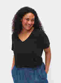 Kurzärmeliges T-Shirt mit V-Ausschnitt, Black, Model