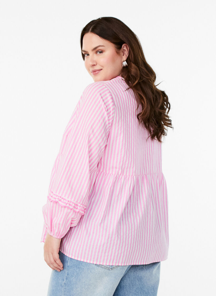 Gestreifte Bluse mit offener Vorderseite und Stickereien, Pink, Model image number 2