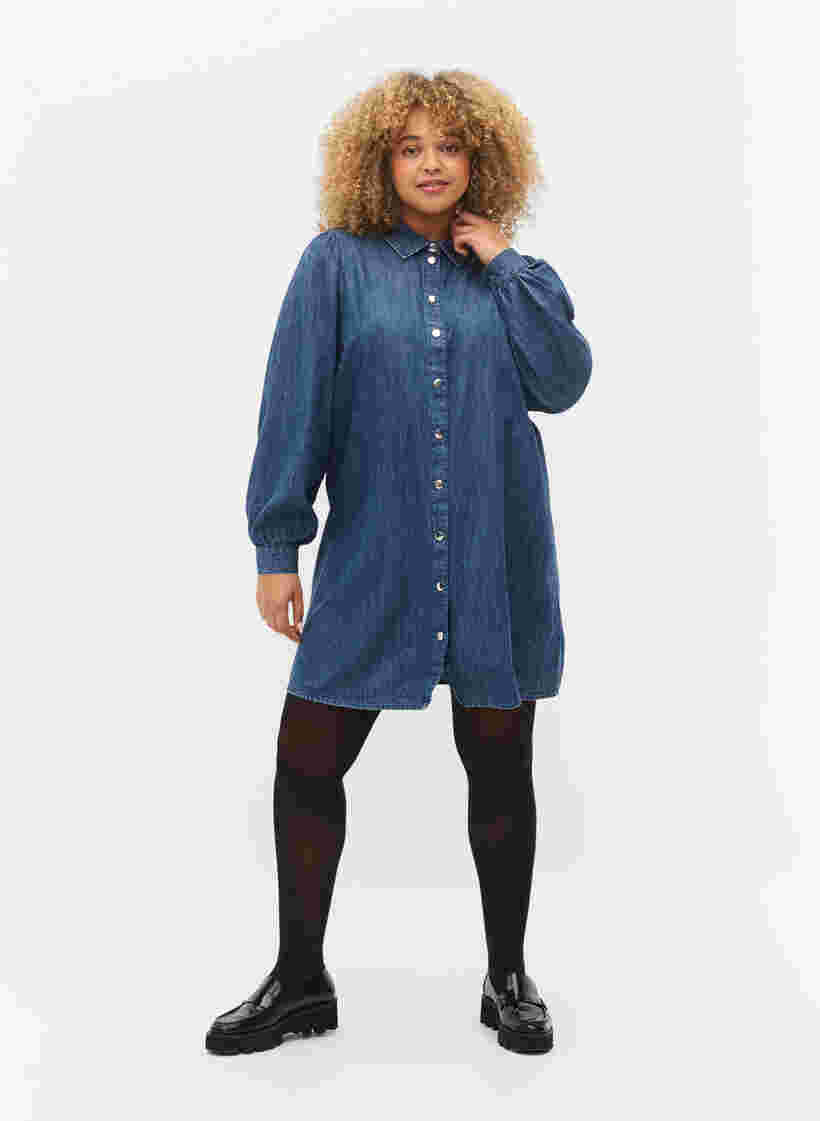 Denim-Hemdkleid aus Baumwolle, Dark blue denim, Model image number 2