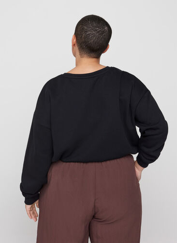 Cropped Sweatshirt mit Rundhals, Black, Model image number 1