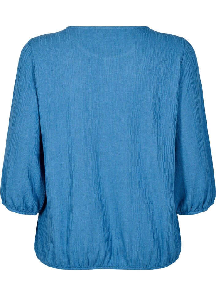 Bluse mit Struktur und 3/4-Ärmeln, Blau, Packshot image number 1