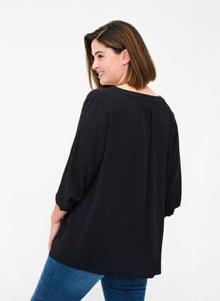 Bluse mit V-Ausschnitt und Knopfdetails, Black, Model image number 1