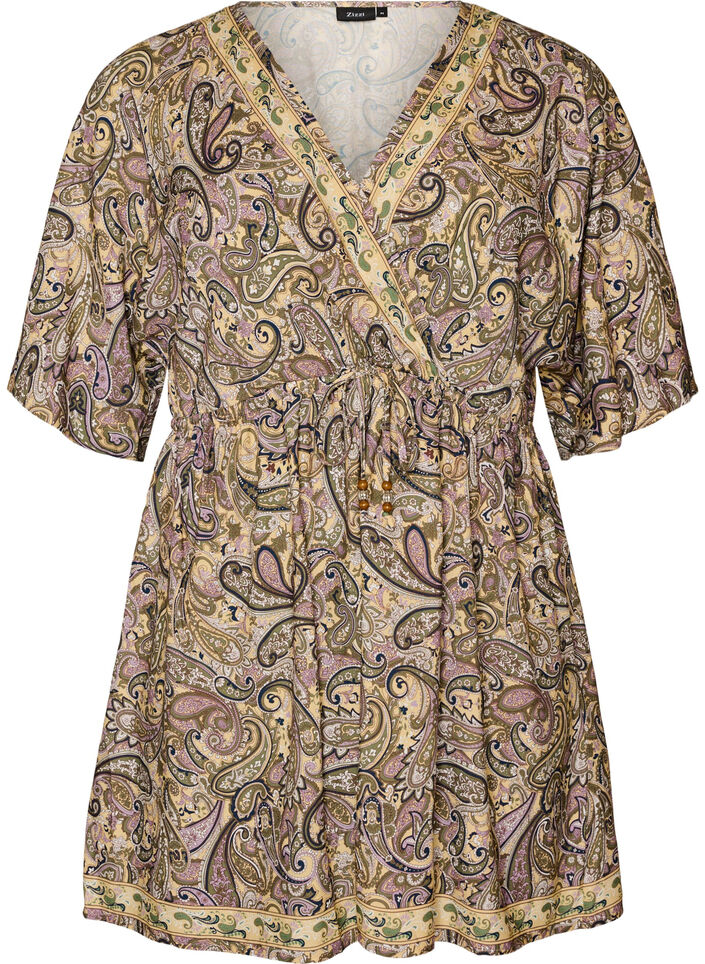 Tunika aus Viskose mit Paisley-Print und Bindeband, Gelb, Packshot image number 0