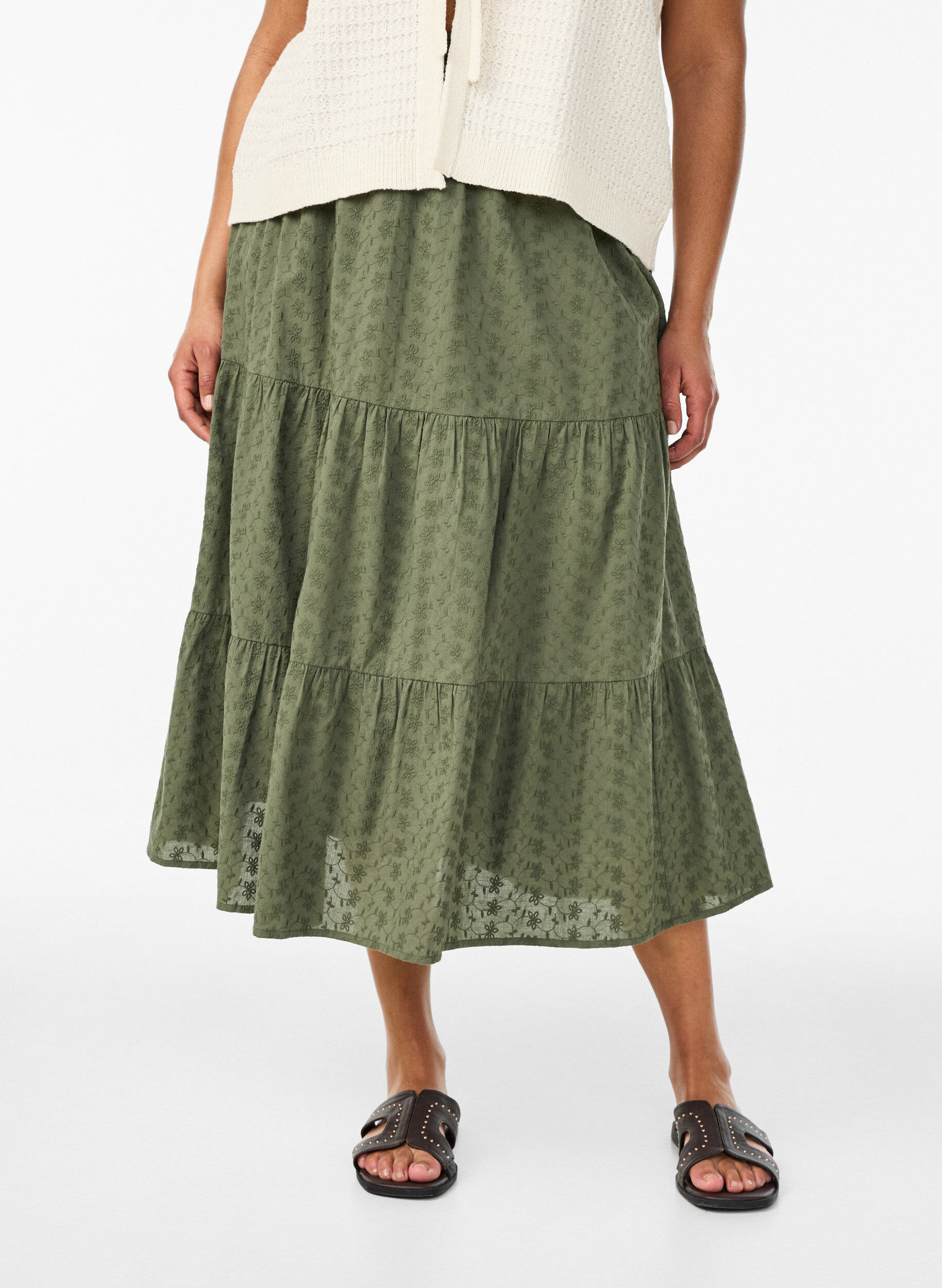 ZizziWeste aus strukturiertem Strick mit Bindeg&uuml;rtel, Vanille, Model image number 3