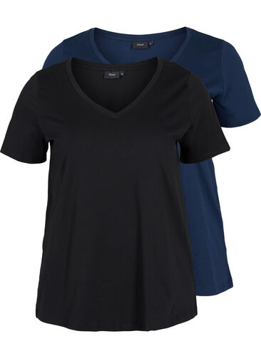 2er-Pack basic T-Shirts aus Baumwolle, Black/Navy B, Packshot image number 0