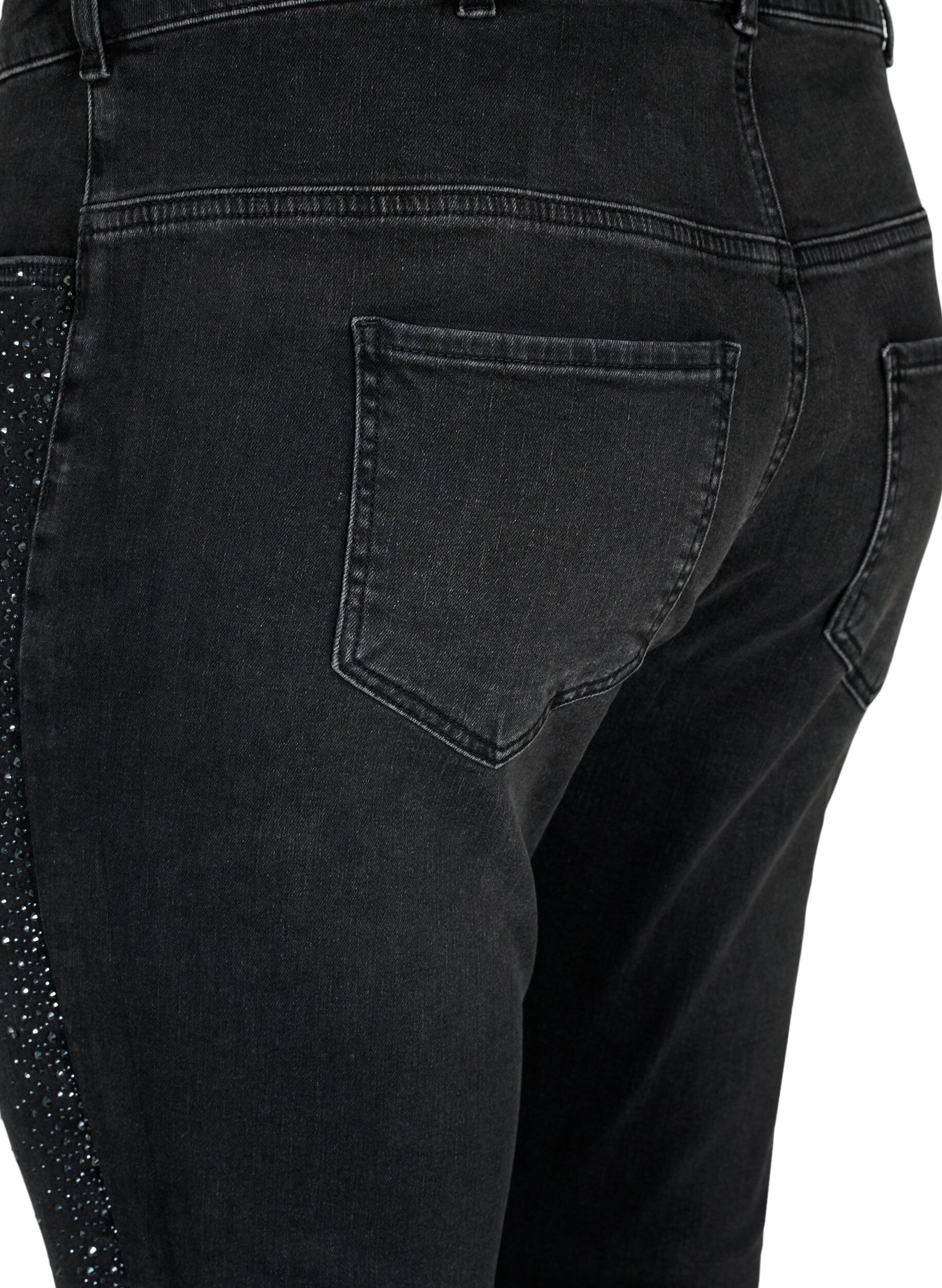 ZizziHoch taillierte Amy Jeans mit Strasssteinen, Grey Denim, Packshot image number 3