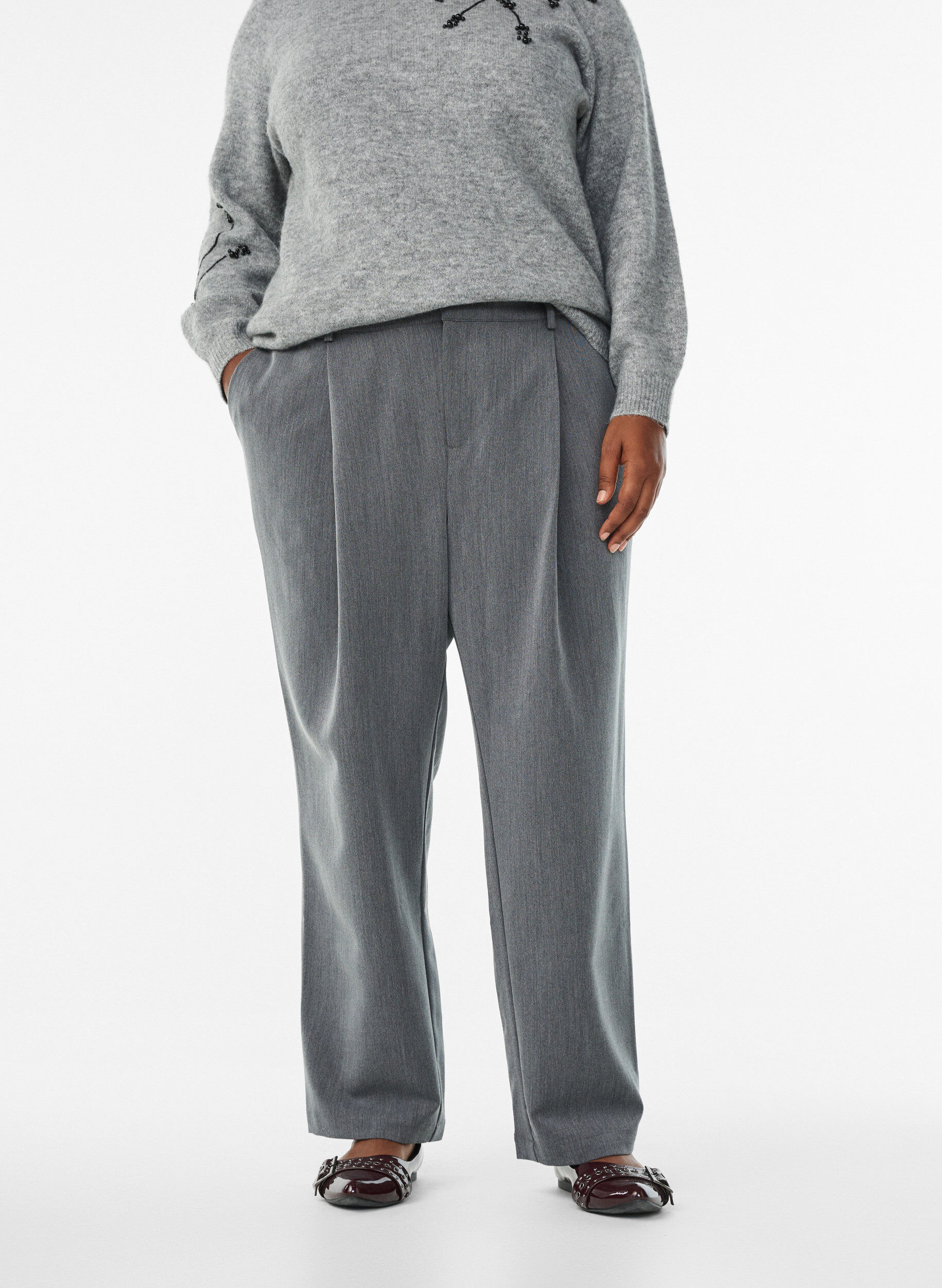 ZizziDressehose mit hohem Bund und geradem Bein, Grau, Model image number 2