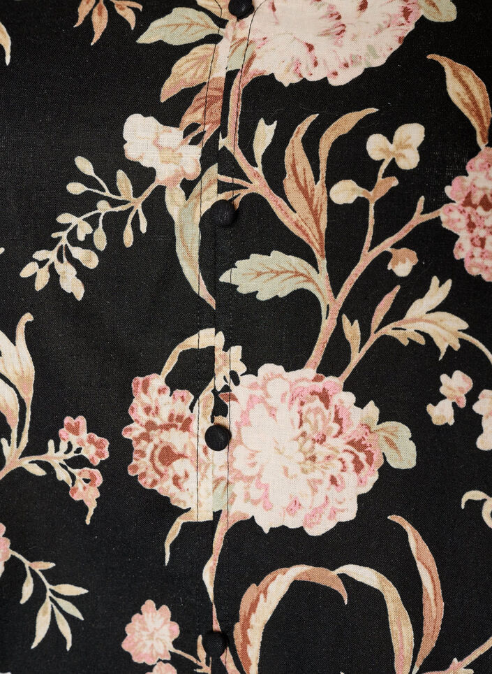 Gebl&uuml;mte Bluse aus Leinen und Viskose mit langen &Auml;rmeln, Schwarz, Packshot image number 2