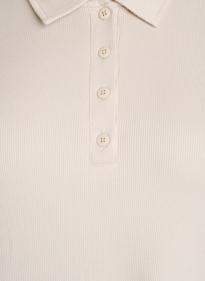 Poloshirt aus weichem Ripp mit langen Ärmeln, Beige, Packshot image number 2