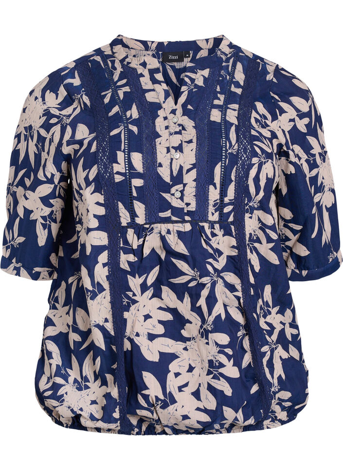Bluse mit Print und 1/2-Ärmeln, Blau, Packshot image number 0