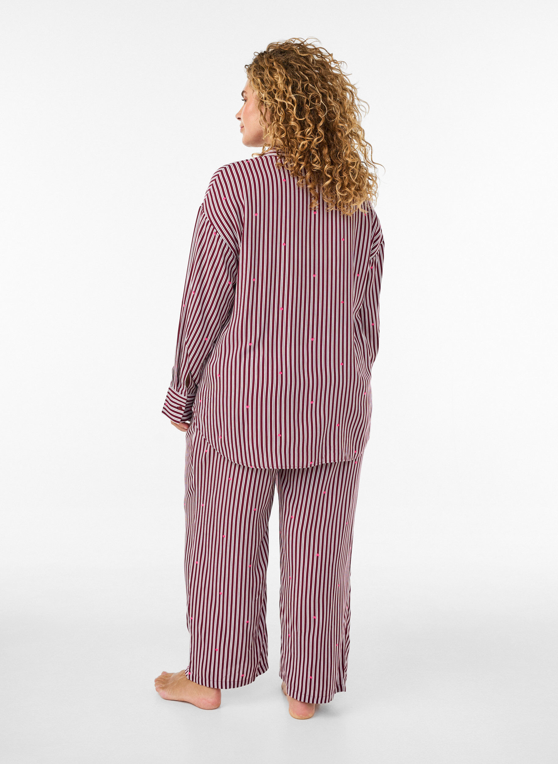 ZizziLockere Nachthose mit Streifen und Herzen, Dunkles Bordeaux, Model image number 1