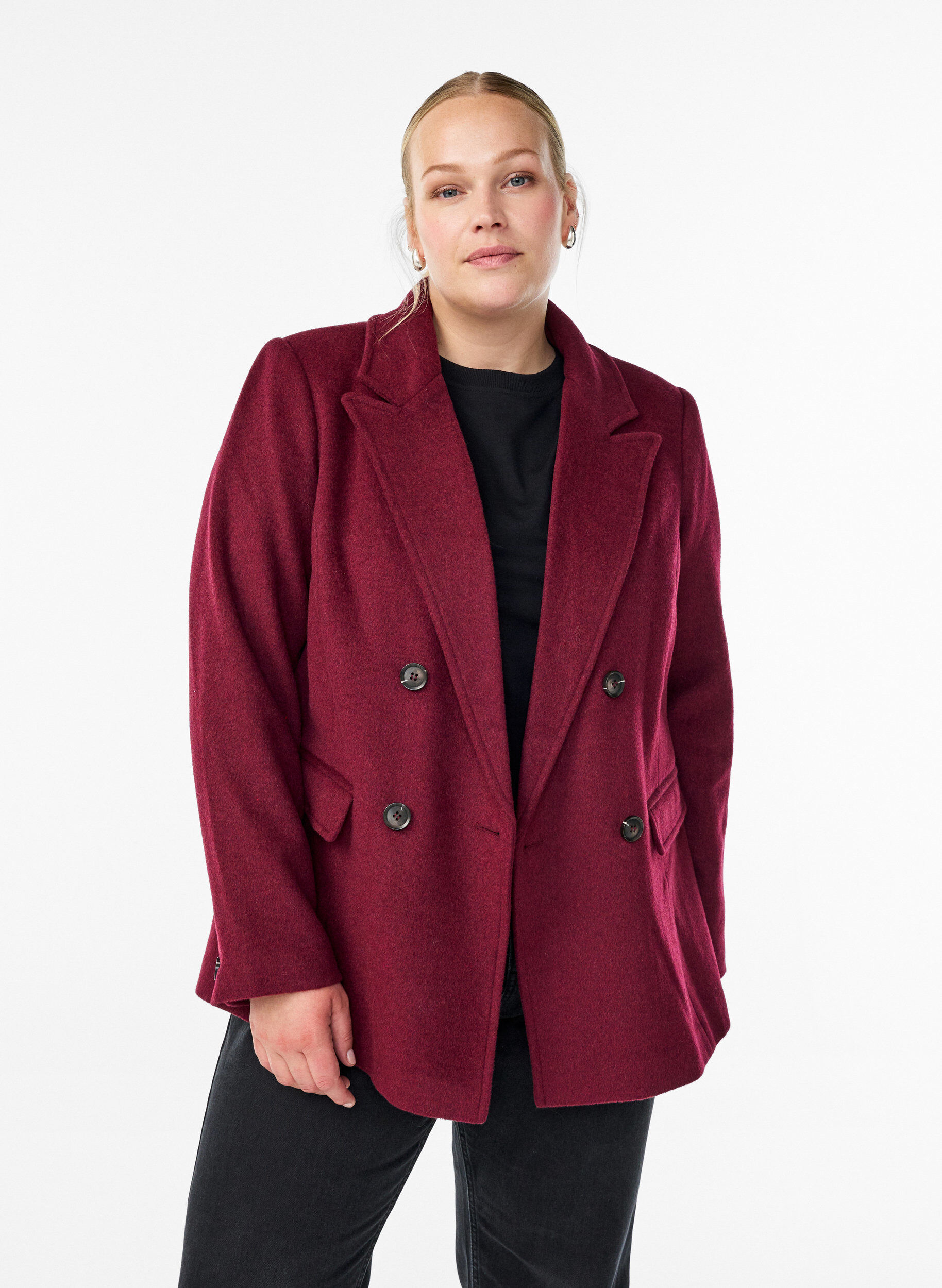 Blazer mit zweireihiger Knopfleiste und klassischen Revers, Rot, Model
