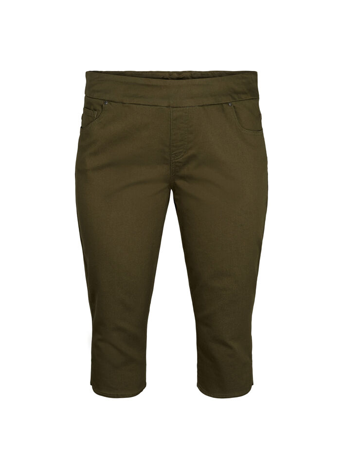 Eng anliegende Caprihose aus einer Baumwollmischung, Ivy Green, Packshot image number 0