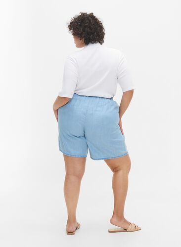 Shorts mit lockerer Passform, Bindeschnüren und Taschen, Light blue denim, Model image number 0