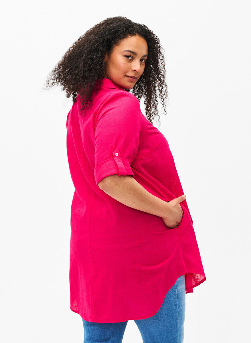 Tunika mit kurzen Ärmeln aus Baumwollgemisch mit Leinen, Bright Rose, Model image number 1