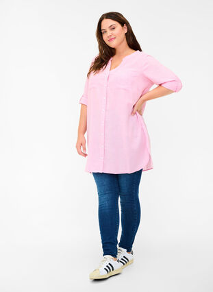 Hemdbluse mit V-Ausschnitt und Taschen, Cameo Pink, Model image number 2