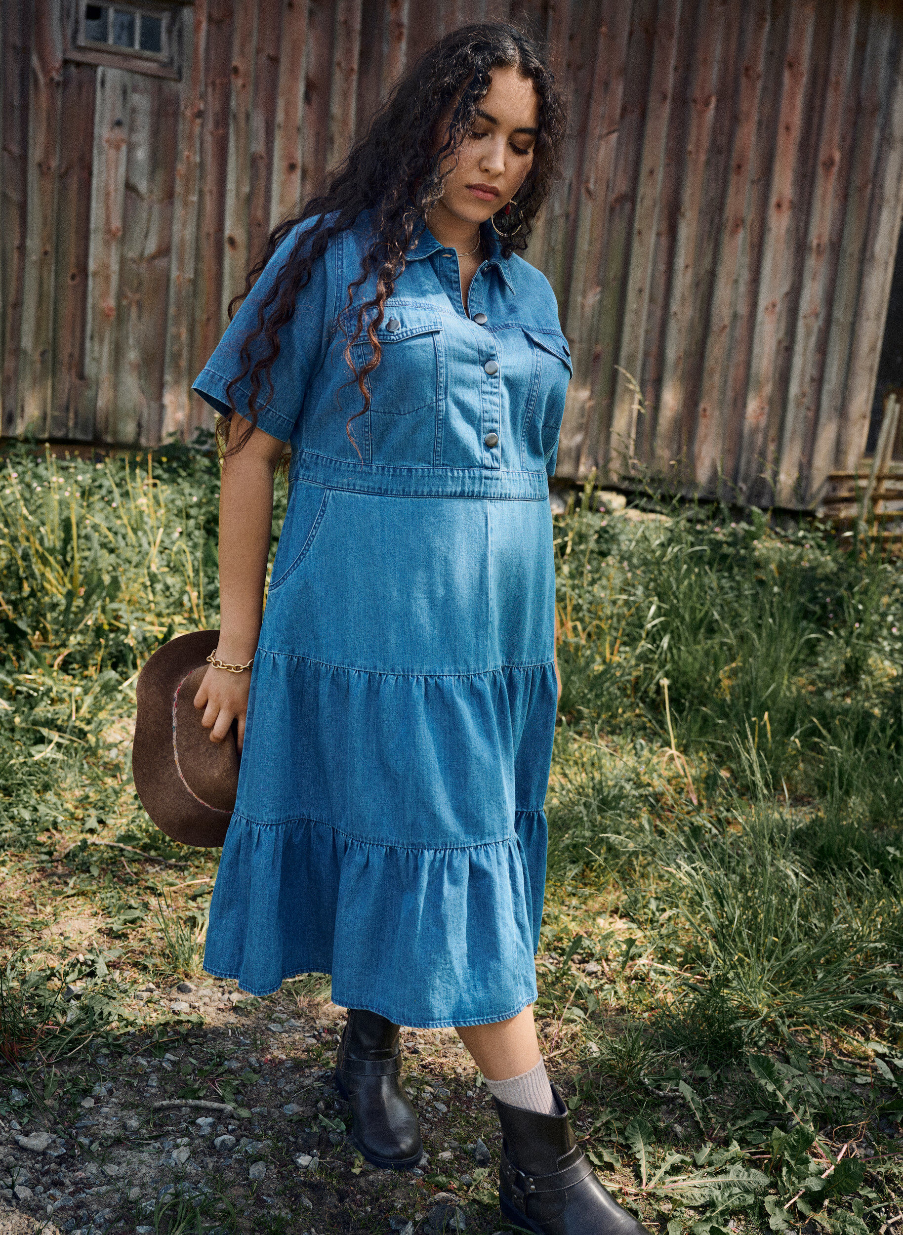 ZizziJeanskleid in Midil&auml;nge mit Kn&ouml;pfen und kurzen &Auml;rmeln, Blau, Image image number 0