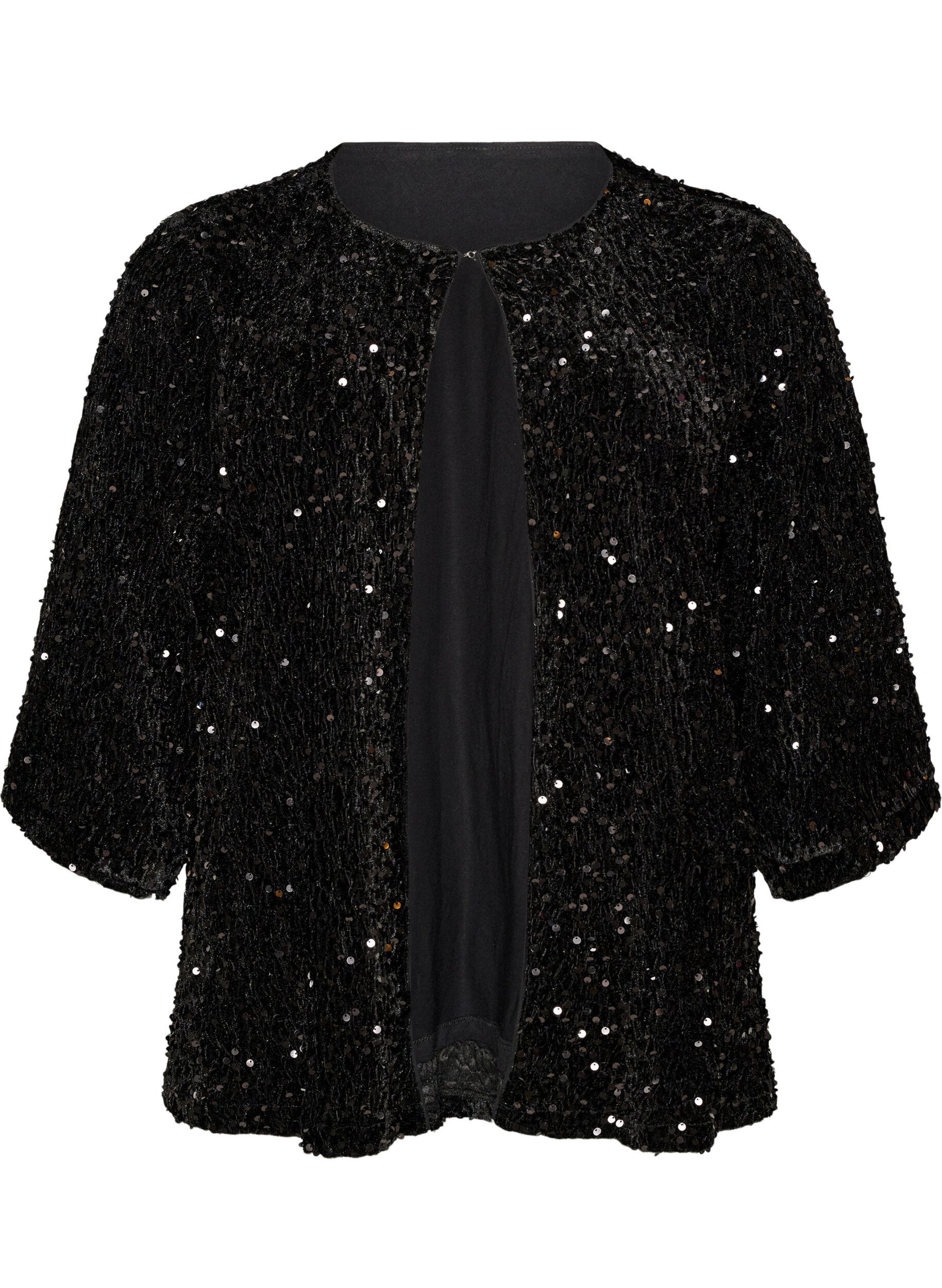 ZizziStrickjacke mit Pailletten und 3/4-&Auml;rmeln, Schwarz, Packshot image number 0