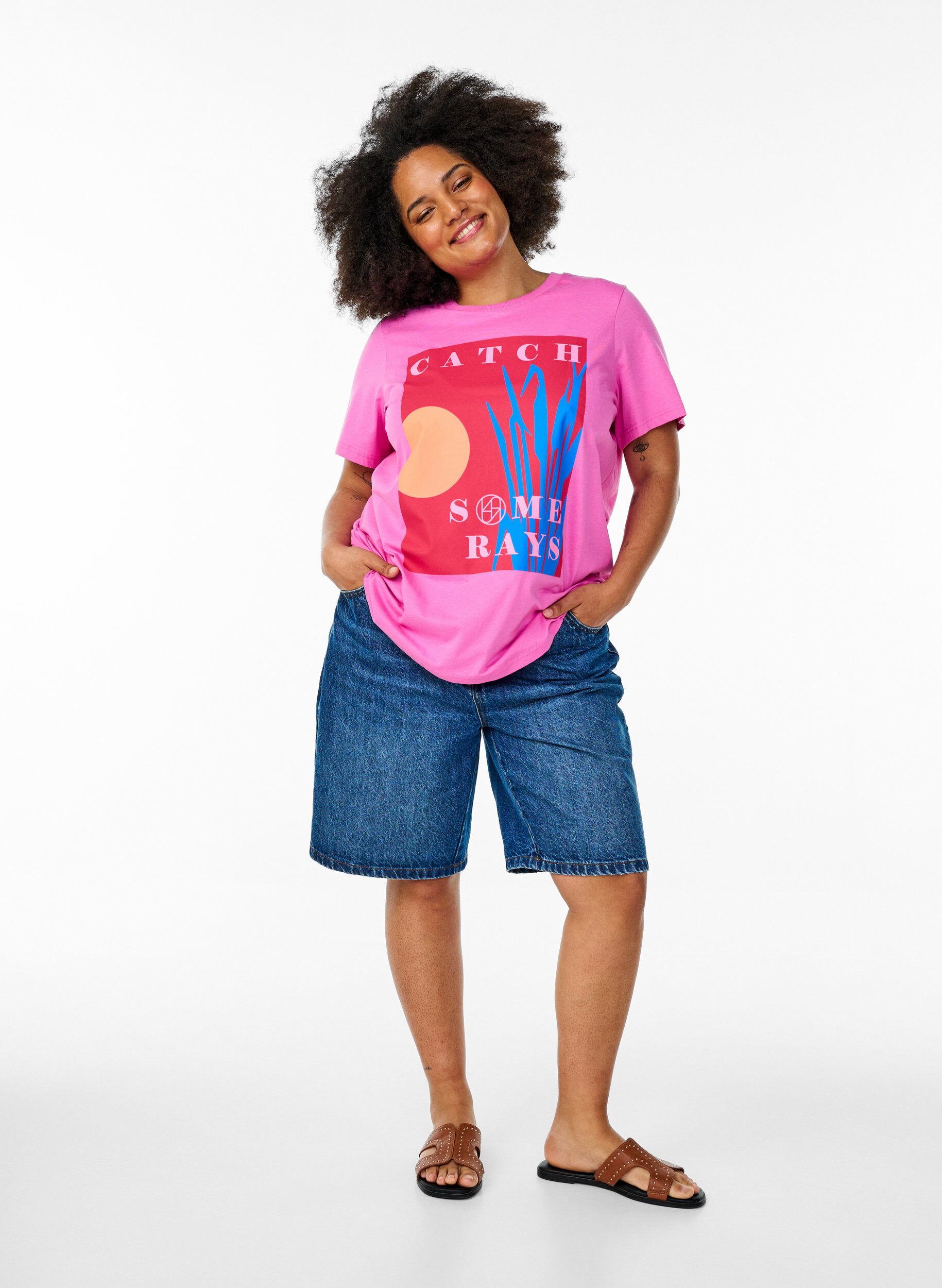 ZizziT-Shirt mit einem grafischen Sommermotiv, Pink, Model image number 1