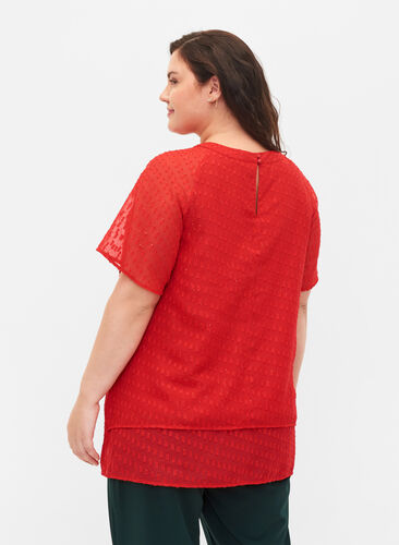 Bluse mit 2/4 Ärmeln aus gemustertem Chiffon, Tango Red, Model image number 1