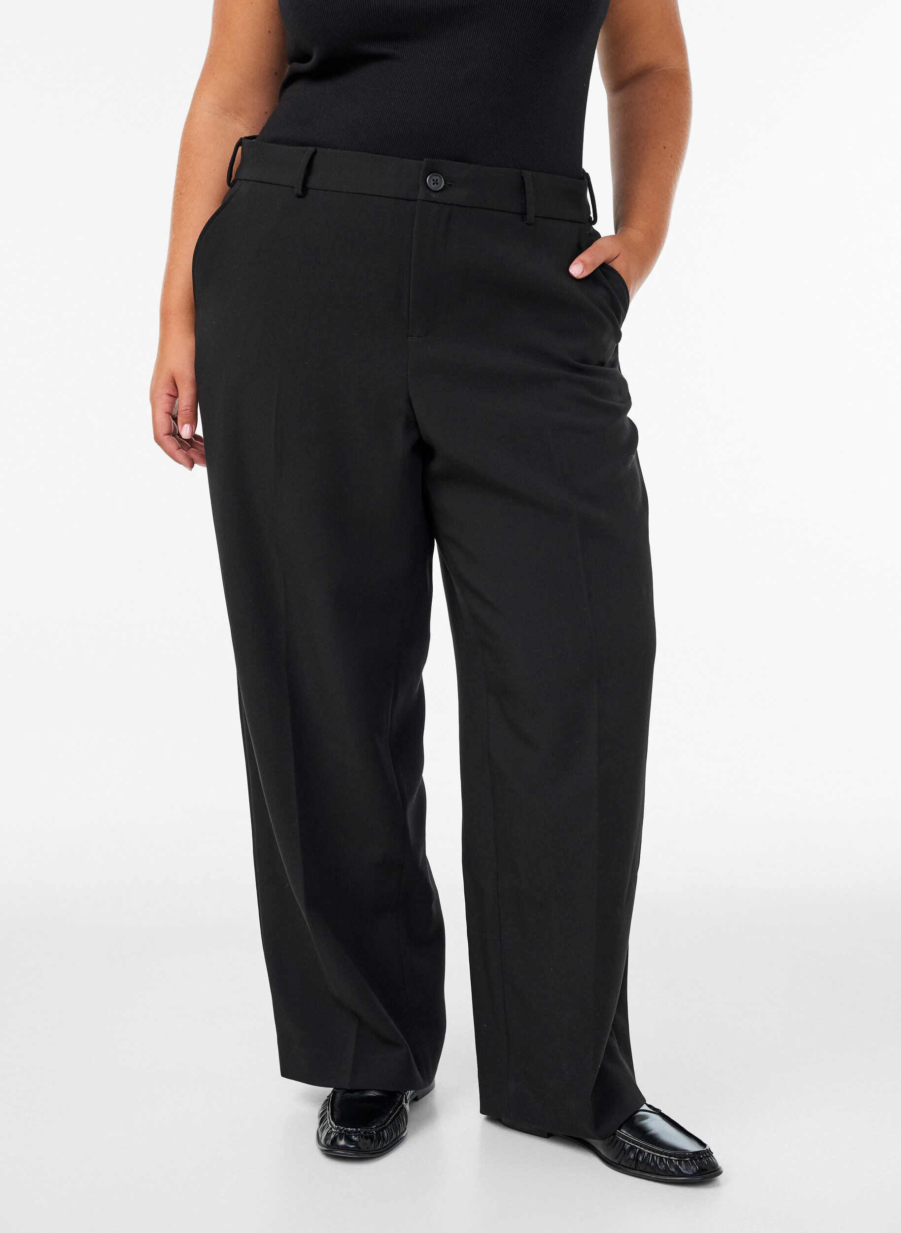 ZizziWeite Anzughose mit hoher Taille, Schwarz, Model image number 2
