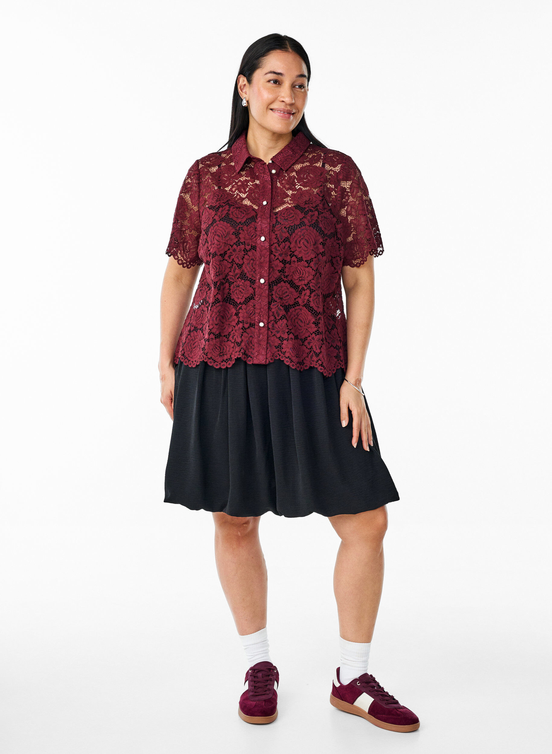 ZizziKurzer Ballonrock mit elastischem Bund, Schwarz, Model image number 1