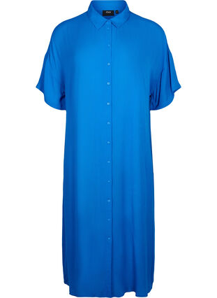 Hemdkleid aus Viskose mit kurzen Ärmeln, Victoria blue, Packshot image number 0