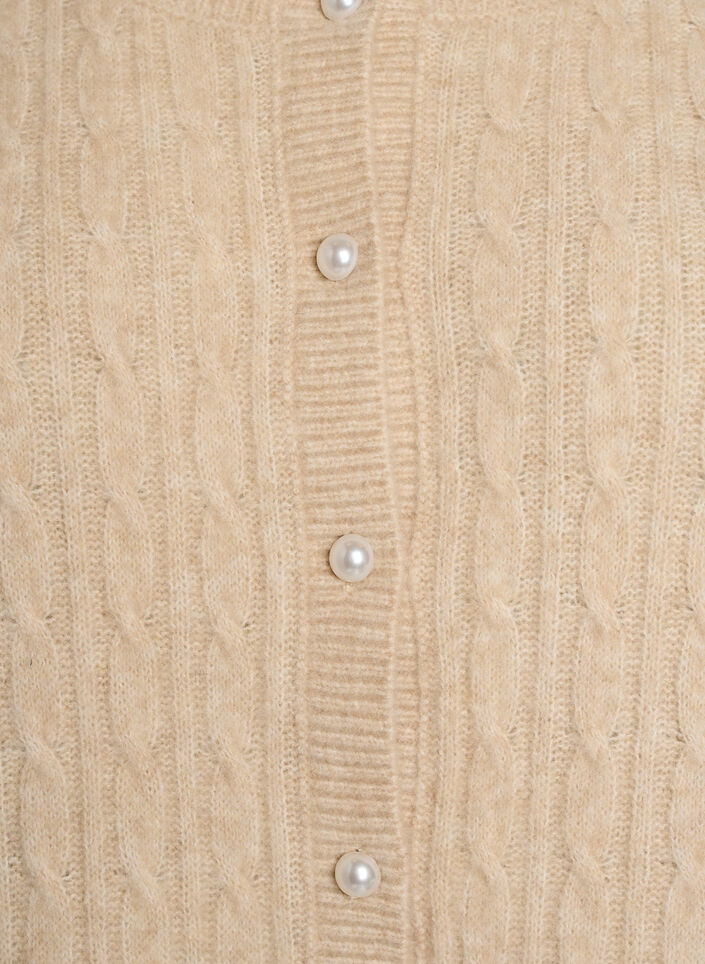 Strickjacke mit Zopfmuster und Perlenkn&ouml;pfen, Beige, Packshot image number 2