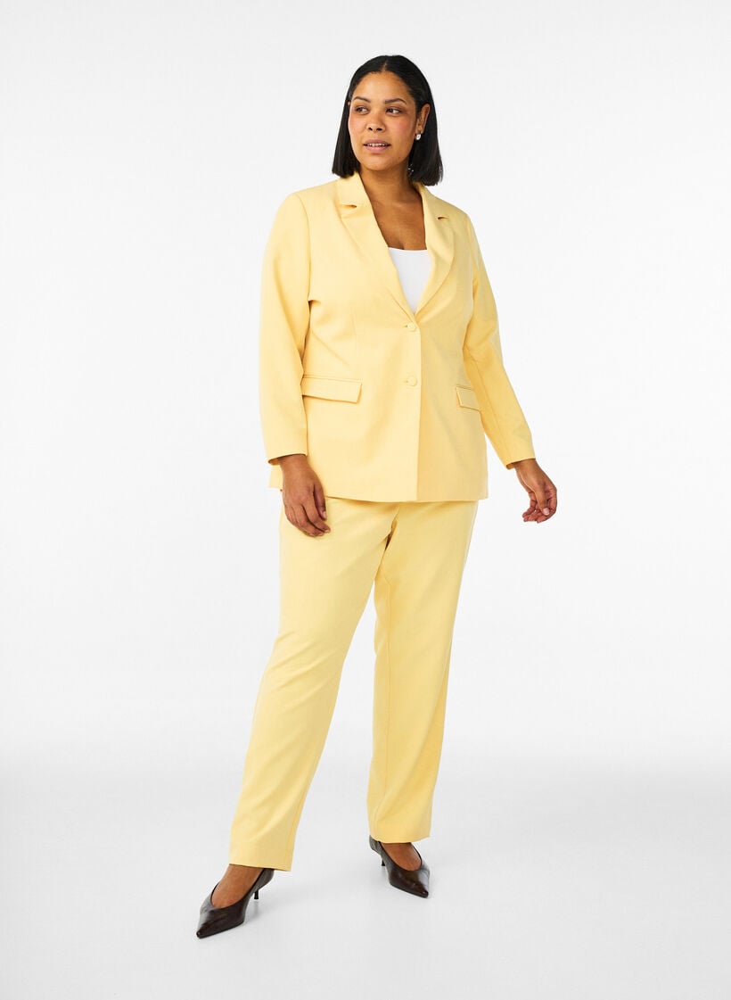 Klassischer Blazer mit Knopfverschluss, Gelb, Model image number 1