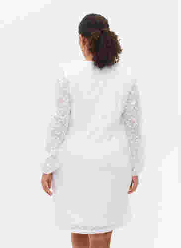 Spitzenkleid mit V-Ausschnitt und langen Ärmeln, Bright White, Model image number 1