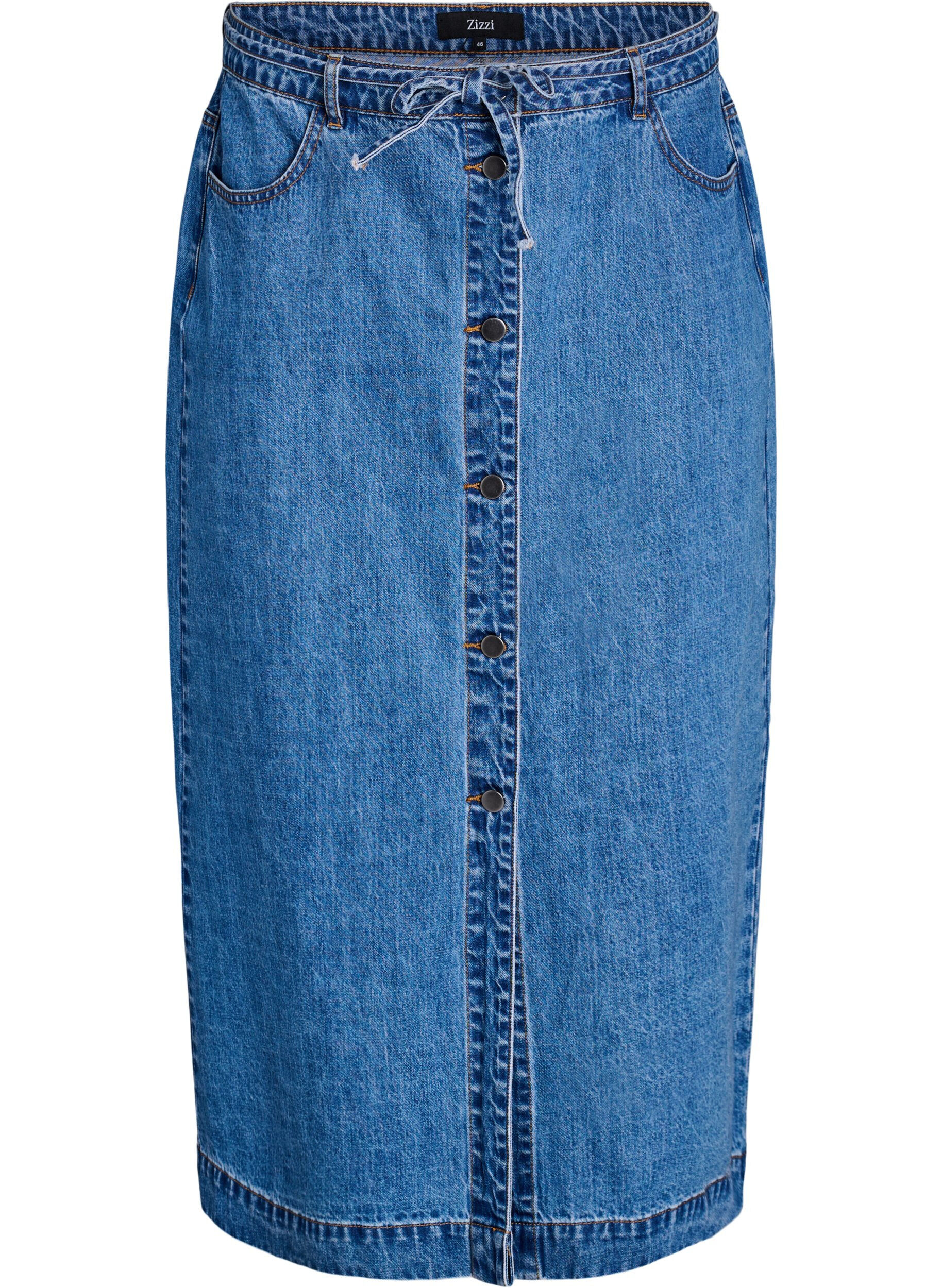 ZizziLanger Jeansrock mit Kn&ouml;pfen und Bindeg&uuml;rtel, Blau, Packshot image number 0