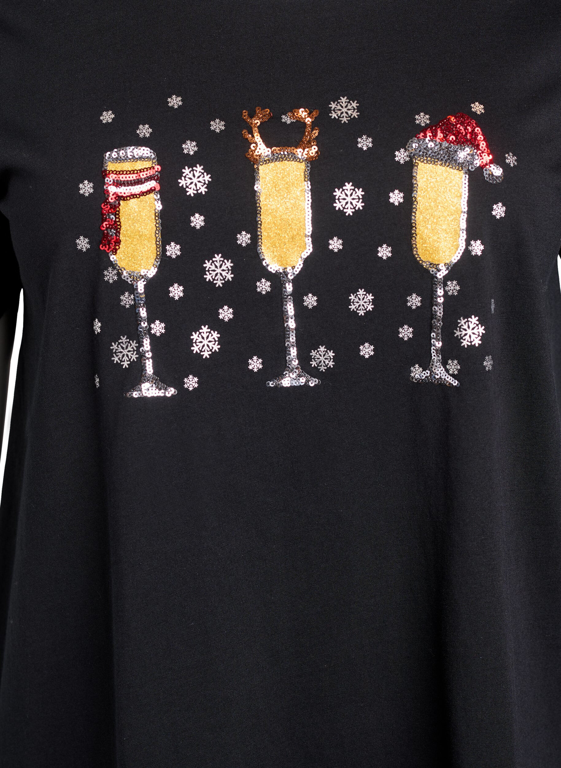 ZizziWeihnachts-T-Shirt aus Bio-Baumwolle, Schwarz, Packshot image number 2