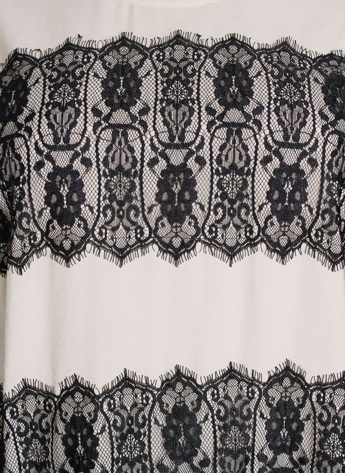 Kurzes Kleid mit kontrastfarbenen Spitzeneinsätzen, Beige, Packshot image number 2