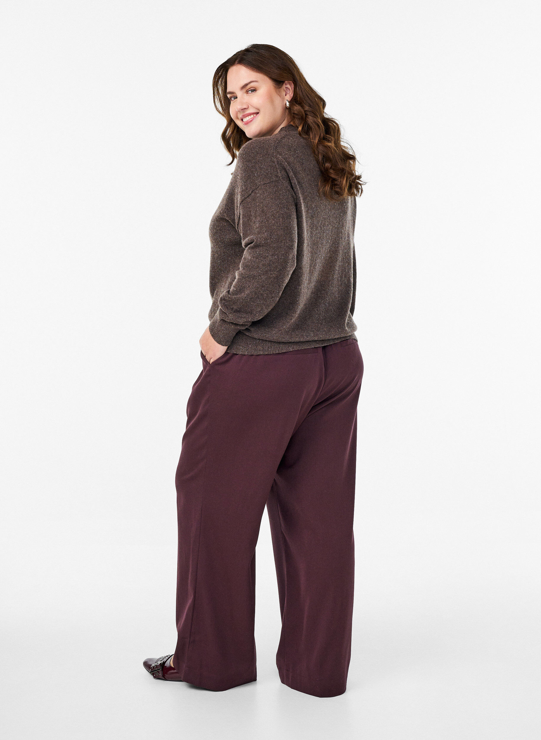 ZizziWeite Hose mit hoher Taille, Dunkles Bordeaux, Model image number 1
