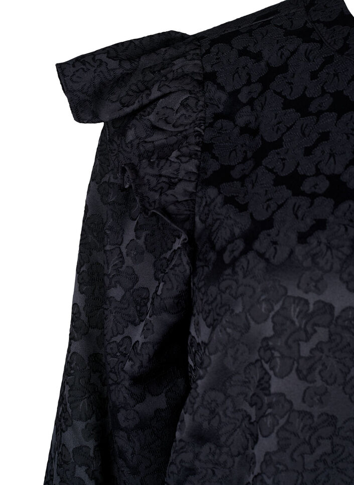 Jacquardkleid mit langen Ärmeln und Rüschen, Schwarz, Packshot image number 3