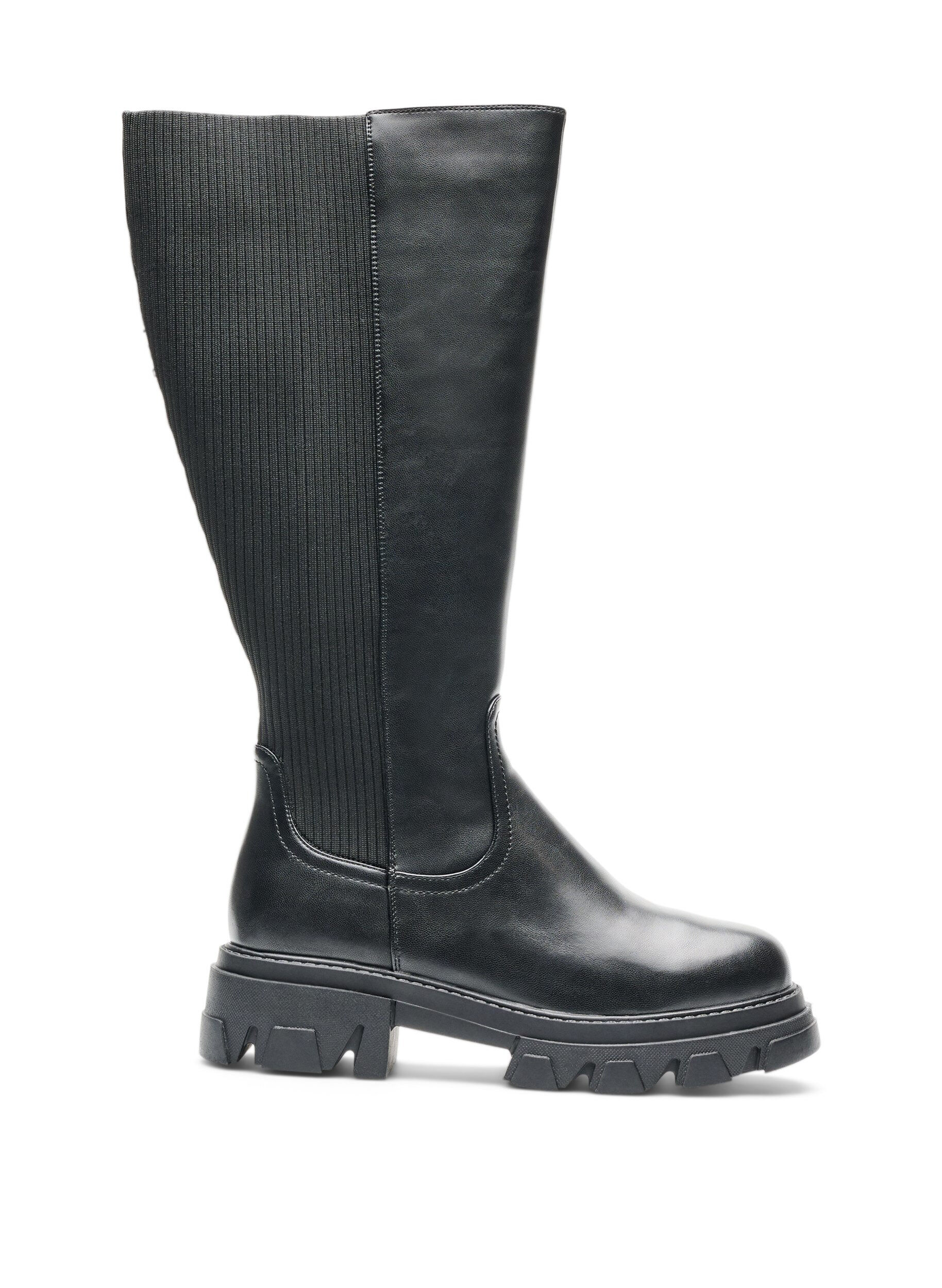 ZizziLanger Stiefel mit gerippten Eins&auml;tzen, Schwarz, Packshot image number 0