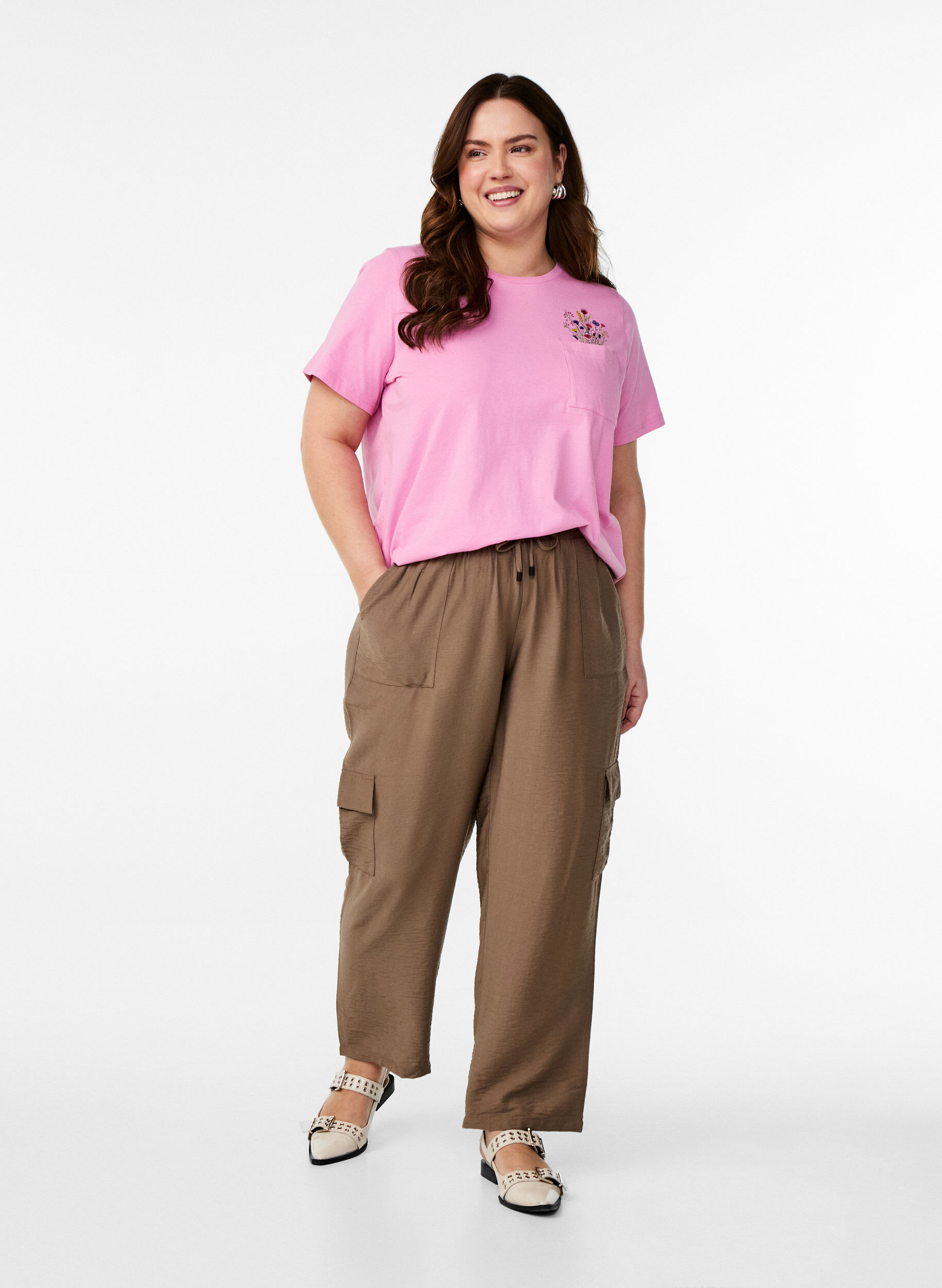 ZizziT-Shirt mit Brusttasche, Pink, Model image number 1