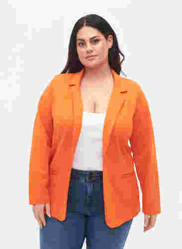 Schlichter Blazer mit Knopf und Dekorationstaschen, Mandarin Orange, Model image number 0
