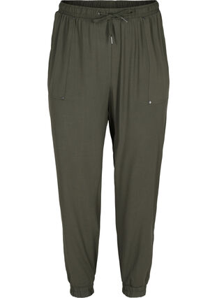 Hosen mit Taschen und elastischem Bündchen, Dark Olive, Packshot image number 0
