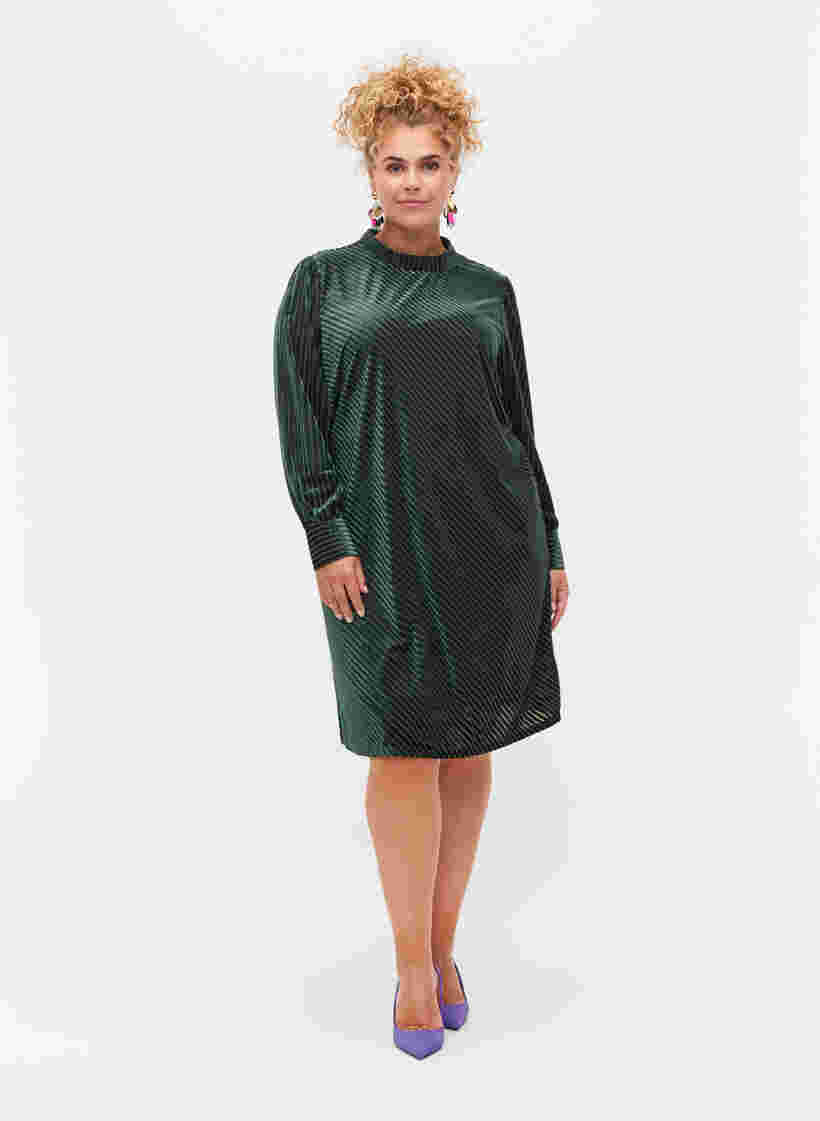 Kleid aus Velours mit Strukturmuster, Scarab, Model image number 3