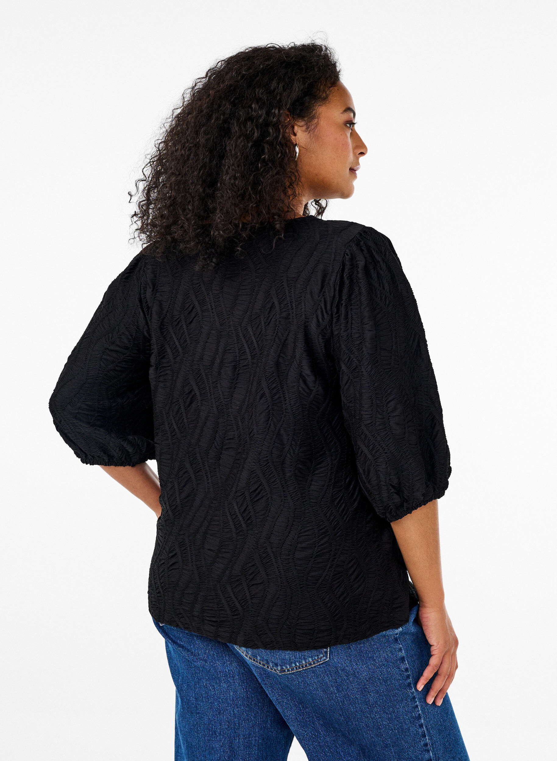 ZizziBluse mit Struktur und 3/4-&Auml;rmeln, Schwarz, Model image number 2