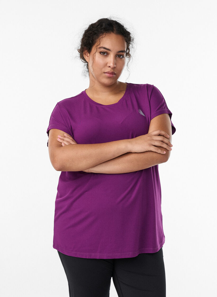 Einfarbiges Trainings-T-Shirt, Lila, Model image number 0