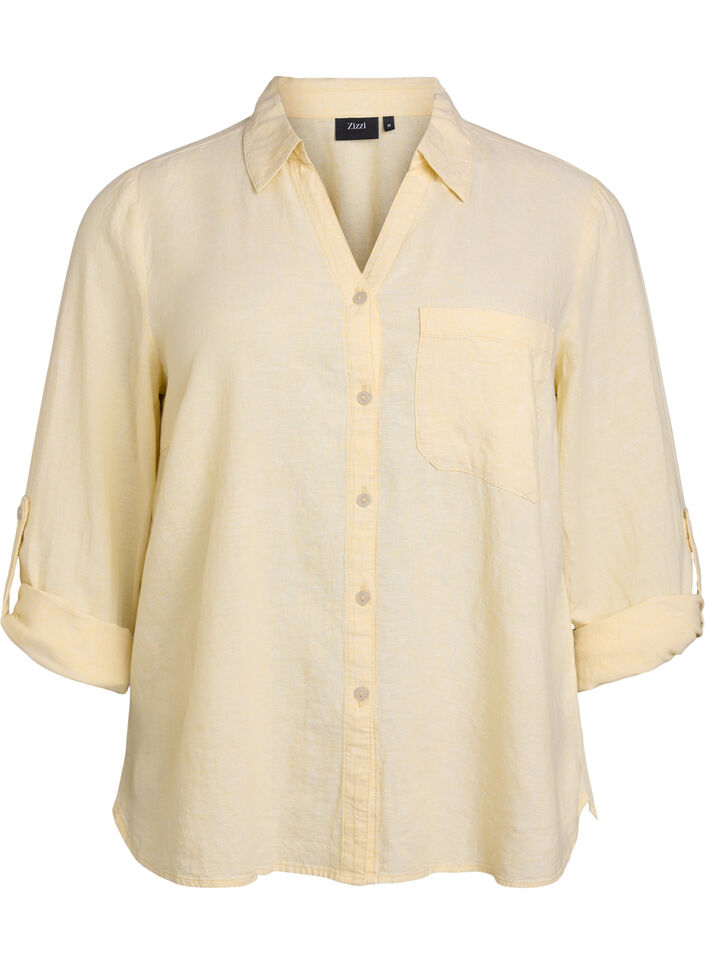 Bluse aus Leinen und Viskose mit 3/4-&Auml;rmeln, Gelb, Packshot image number 0
